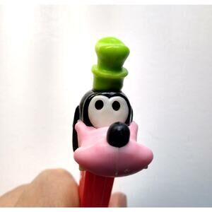 Vintage Goofy Pez Dispenser - Red Stem Black Head Green Hat Hungary Clean